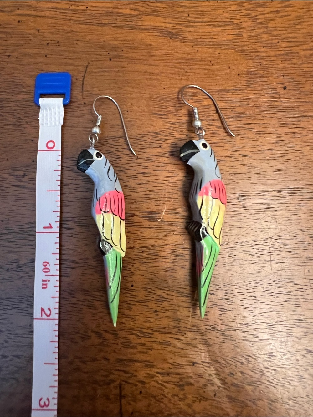 Hand painted Wooden Parrot Earrings - Picture 4 of 5